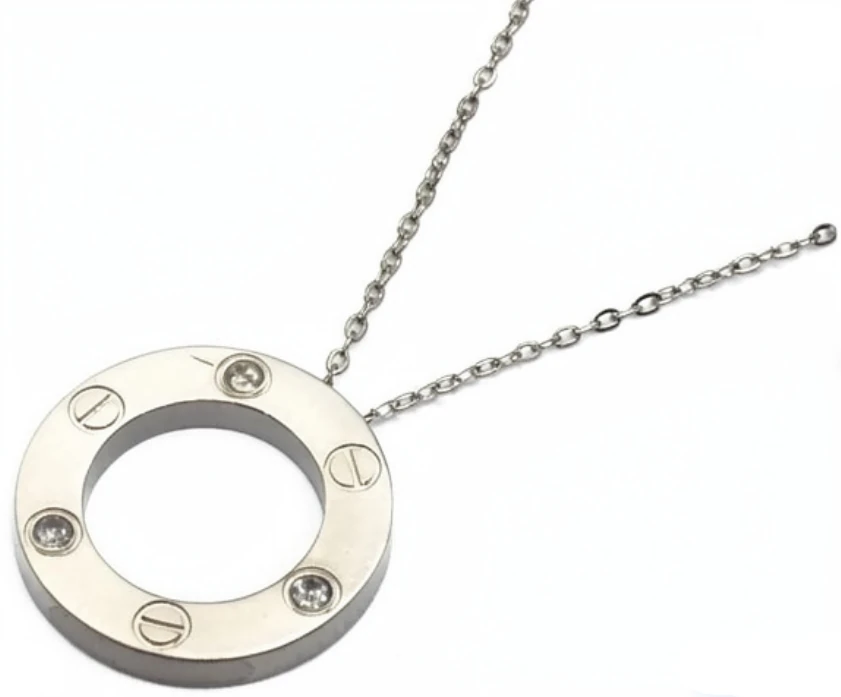 Cadena de acero quirurgico con dije estilo cartier con cubic cristal 25mm 45cm + 5cm